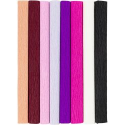 Papier crépon, feuille 25x60 cm, Crêpé à 180%, 105 gr, harmonie violet/rose, 8flles/ 1 Pq.