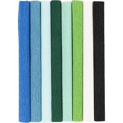 Papier crépon, feuille 25x60 cm, Crêpé à 180%, 105 gr, harmonie bleu/vert, 8flles/ 1 Pq.