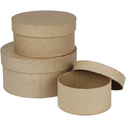 Boîtes Rondes, H : 5+6,5+7,5 cm, d 10+13+16 cm, 3 pièces/ 1 set