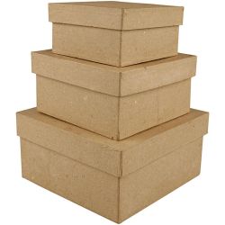 Boîtes Carrées, H : 5+6+7,5 cm, dim. 10+12,5+15 cm, 3 pièces/ 1 set