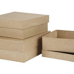 Boîtes Carrées, H : 5+6+7,5 cm, dim. 16+18+20 cm, 3 pièces/ 1 set