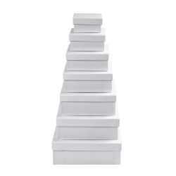 Boîtes Carrées, H : 4,5+5+5,5+6+6,5+7+7,5 cm, dim. 9+11+13+15+17+19+21 cm, blanc, 7 pièces/ 1 set