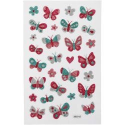 Autocollants à paillettes, papillons, feuille 10x16 cm, 1 flles