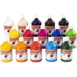 Peinture Acrylique Brillante, ass. de couleurs, 15x500 ml/ 1 Pq.