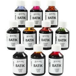 Peinture Batik pour textile, ass. de couleurs, 10x100 ml/ 1 Pq.