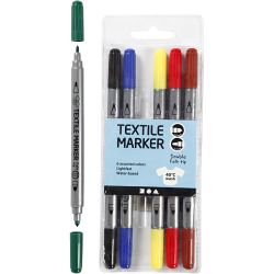 Feutres textiles, trait 2,3+3,6 mm, couleurs classiques, 6 pièces/ 1 Pq.