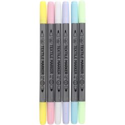 Feutres textiles, trait 2,3+3,6 mm, couleurs pastel, 6 pièces/ 1 Pq.