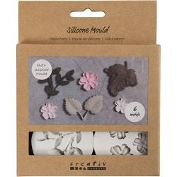Moule en silicone, Feuilles et fleurs, H : 0,5 cm, L : 1,8-4,5 cm, 4 pièces/ 1 pièce