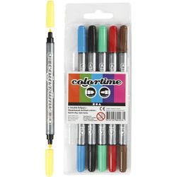 Feutres Colortime Double Pointe, trait 2,3+3,6 mm, couleurs classiques, 6 pièces/ 1 Pq.