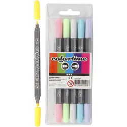 Feutres Colortime Double Pointe, trait 2,3+3,6 mm, couleurs pastel, 6 pièces/ 1 Pq.