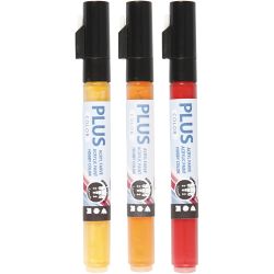 Feutres Plus Color, L : 14,5 cm, trait 1-2 mm, ass. de couleurs, 5,5 ml, 3 pièces/ 1 Pq.