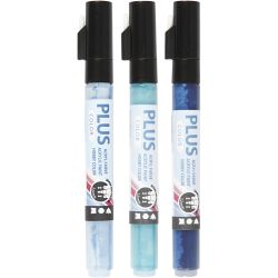 Feutres Plus Color, L : 14,5 cm, trait 1-2 mm, bleu ciel, bleu marine, turquoise, 5,5 ml, 3 pièces/ 1 Pq.