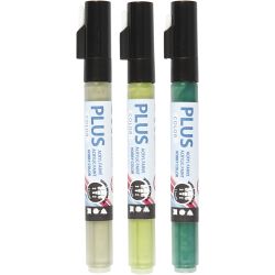 Feutres Plus Color, L : 14,5 cm, trait 1-2 mm, vert foncé, eucalyptus, leaf green, 5,5 ml, 3 pièces/ 1 Pq.