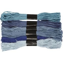 Fil à Broder, ép. 1 mm, harmonie de bleus, 6 boule/ 1 Pq.
