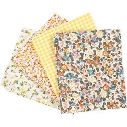 Tissu patchwork, dim. 45x55 cm, 100 gr, jaune, 4 pièces/ 1 boule