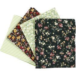 Tissu patchwork, dim. 45x55 cm, 100 gr, vert, 4 pièces/ 1 boule