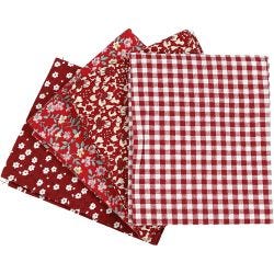 Tissu patchwork, dim. 45x55 cm, 100 gr, rouge, 4 pièces/ 1 boule