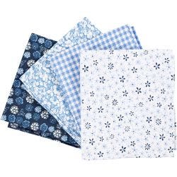 Tissu patchwork, dim. 45x55 cm, 100 gr, bleu, 4 pièces/ 1 boule