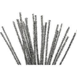 Fil chenille, L : 30 cm, ép. 6 mm, paillettes, argent, 24 pièces/ 1 Pq.