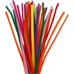 Fil chenille, L : 30 cm, ép. 6 mm, ass. de couleurs, 50 ass./ 1 Pq.