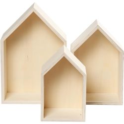 Boîtes de rangement, houses, H : 20,3+25,3+31 cm, P: 10 cm, L : 13+16,2+20 cm, 3 pièces/ 1 set