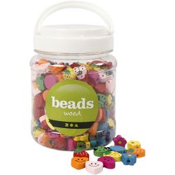 Perles Fantaisies en Bois, dim. 15-20 mm, diamètre intérieur 1,5 mm, 235 gr, 700 ml/ 1 boîte
