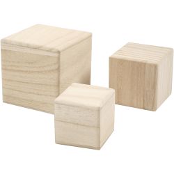 Cubes en bois, dim. 5+6+8 cm, 3 pièces/ 1 Pq.
