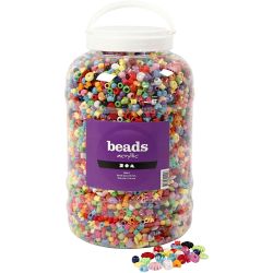 Seau de perles plastique, dim. 6-20 mm, diamètre intérieur 1,5-6 mm, 3000 gr, 5700 ml/ 1 seau