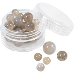 Perles de pierres d'agate, dim. 1x10, 12x8, 15x6 mm, diamètre intérieur 0,9-1 mm, gris transparent, 28 pièces/ 1 Pq.