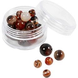 Perles de pierres d'agate, dim. 1x10, 12x8, 15x6 mm, diamètre intérieur 0,9-1 mm, brun foncé, 28 pièces/ 1 Pq.