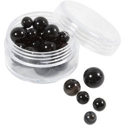 Perles de pierres d'agate, dim. 1x10, 12x8, 15x6 mm, diamètre intérieur 0,9-1 mm, noir, 28 pièces/ 1 Pq.