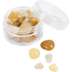 Perles de cristal, Calcite miel, d 7-12 mm, diamètre intérieur 1 mm, jaune clair, 63 pièces/ 1 Pq.