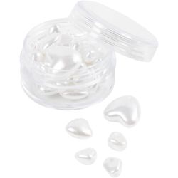 Perles de Cire, Cœurs, d 7-13 mm, diamètre intérieur 1,3-1,5 mm, nacré, 32 pièces/ 1 Pq.
