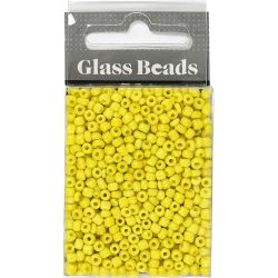 Perles de Rocaille, d 3 mm, dim. 8/0, diam&egrave;tre int&eacute;rieur 0,6-1,0 mm, jaune, 25 gr/ 1 Pq.