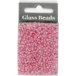 Perles de Rocaille, d 3 mm, dim. 8/0, diam&egrave;tre int&eacute;rieur 0,6-1,0 mm, coeur rose, 25 gr/ 1 Pq.
