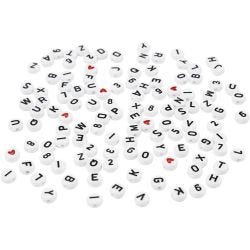 Perles lettres, dim. 7 mm, diamètre intérieur 1,2 mm, blanc, 25 gr/ 1 Pq.
