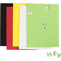 Feuilles de mousse EVA, feuille 15x21 cm, dim. 2-2,3 cm, ép. 2 mm, ass. de couleurs, 5 flles/ 1 Pq.