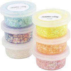 Glitter Clay, couleurs pastel, 6x20 ml/ 1 Pq.