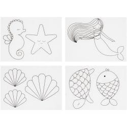 Feuilles de plastique thermorétractable avec motifs, sirène, feuille 10,5x14,5 cm, ép. 0,3 mm, transparent mat, 4 flles/ 1 Pq.