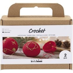 Kit DIY Crochet, Boules de Noël, rouge, 1 Pq.