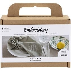 Mini Kit DIY Broderie, Serviette de table, dusty vert, 1 Pq.
