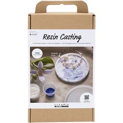 Kit DIY Moulage de Résine, Plateau rond avec marbrure, bleu, blanc, 1 Pq.