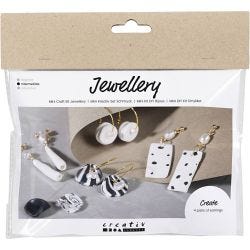 Mini Kit DIY Bijoux, Boucles d’oreilles, noir, blanc, 1 Pq.