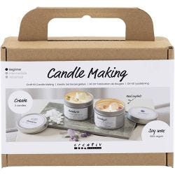 Mini kit DIY Fabrication de Bougies, Bougie à la cire de soja avec aventurine et améthyste, crème, blanc cassé, 1 Pq.