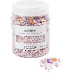 Perles de cire, diamètre intérieur 1,3-2,5 mm, orange pastel, rose clair, mauve clair, nacré, 425 gr, 700 ml/ 1 boîte