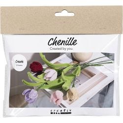 Mini Kit DIY Fleurs en Fil Chenille, Tulipes, ass. de couleurs, 1 Pq.