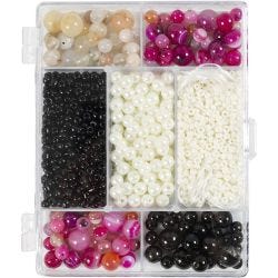 Mix Créatif Bijoux, Agates, dim. 2,6-10 mm, diamètre intérieur 0,8-1,8 mm, beige, noir, rose, nacré, 1 Pq.