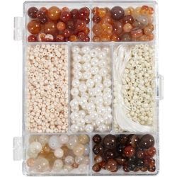 Mix Créatif Bijoux, Agates, dim. 2,6-10 mm, diamètre intérieur 0,8-1,8 mm, ass. de couleurs, 1 Pq.