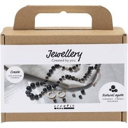 Mini Kit DIY Bijoux, Collier et boucles d’oreilles, noir, blanc, 1 Pq.