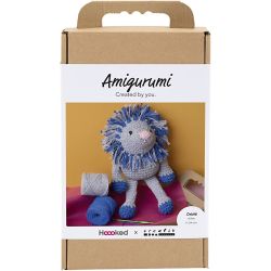 Kit DIY Amigurumi, Lion, bleu marine, gris clair, 1 Pq.